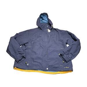 LL Bean Womens Hooded Nylon Jacket Large Blue Yellow Outdoor Coat